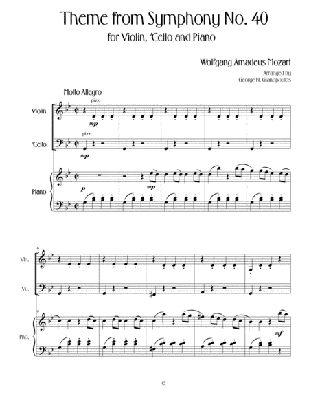 Wolfgang Amadeus Mozart - Theme from Symphony No. 40 for Piano Trio (arr. George N. Gianopoulos)