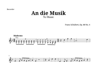 An die Musik (To Music) by for Recorder (arr. Langanho)