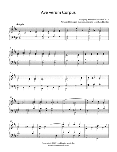 Mozart - Ave Verum Corpus, keyboard solo (arr. Len Rhodes)