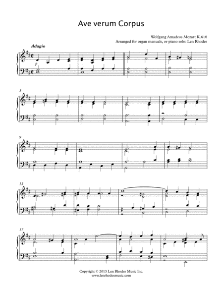 Mozart - Ave Verum Corpus, keyboard solo (arr. Len Rhodes)