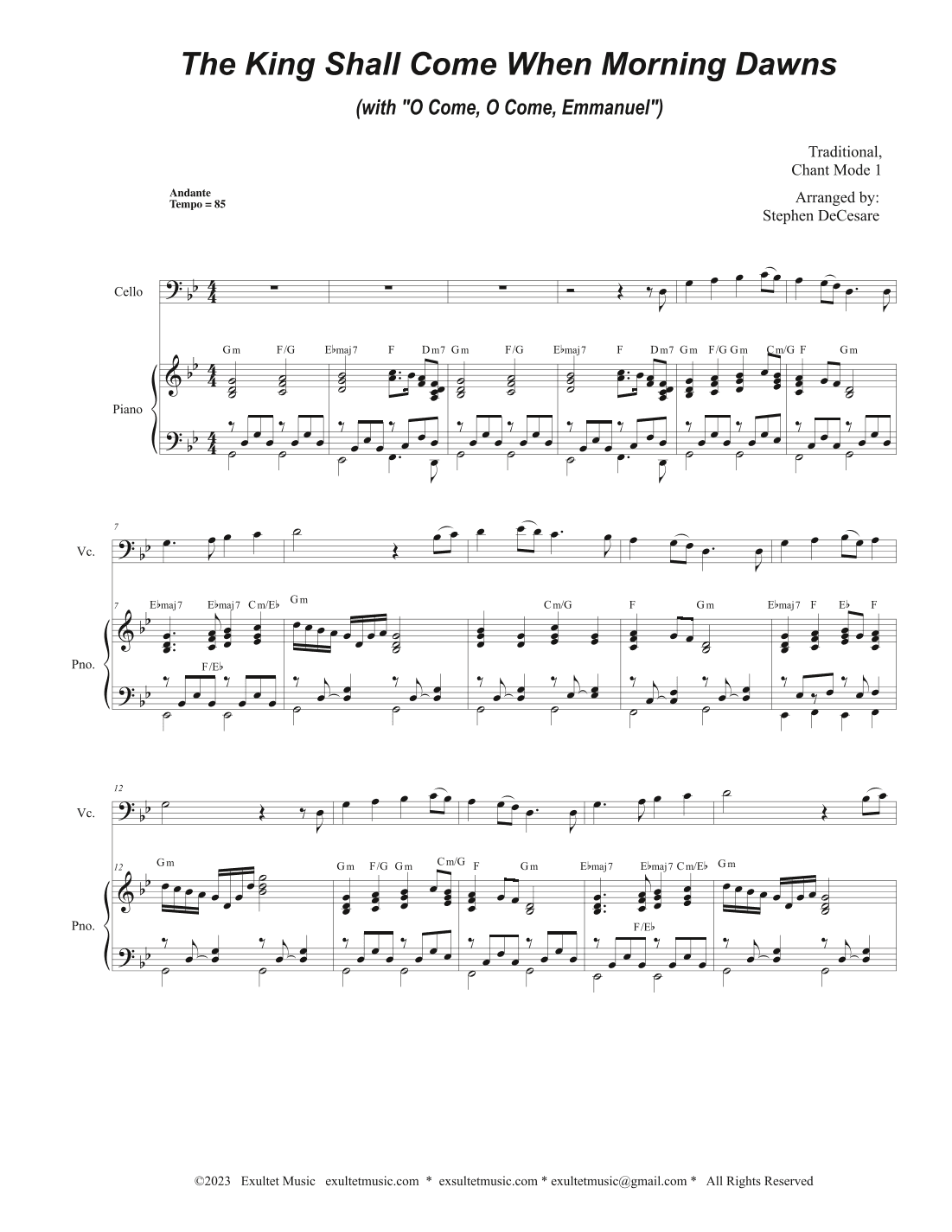 The King Shall Come When Morning Dawns (with "O Come, O Come, Emmanuel") (Cello solo and Piano) (arr. Stephen DeCesare)