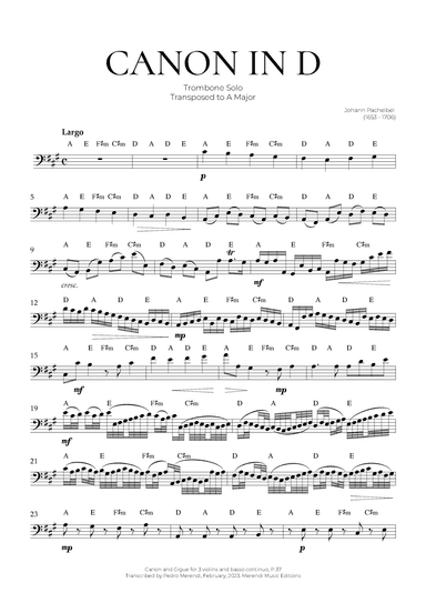 Canon in D (Trombone Solo) - Johann Pachelbel (arr. Pedro Merendi)