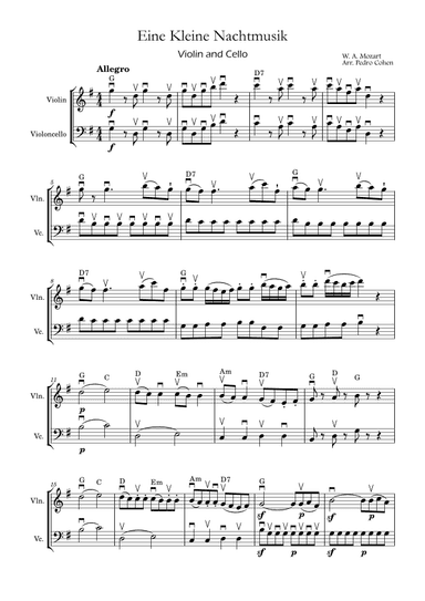Eine Kleine Nachtmusik - violin and cello version w/ arcades and chords (arr. Pedro Cohen)