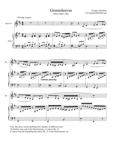 Greensleeves - What Child is This - for Horn in F and Piano