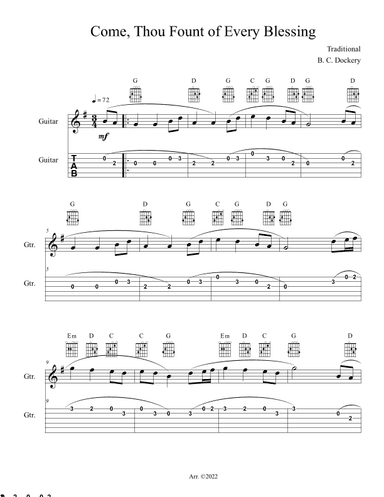 Come, Thou Fount of Every Blessing (Guitar Solo with TAB) (arr. B. C. Dockery)