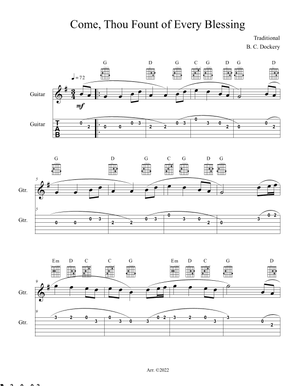 Come, Thou Fount of Every Blessing (Guitar Solo with TAB) (arr. B. C. Dockery)