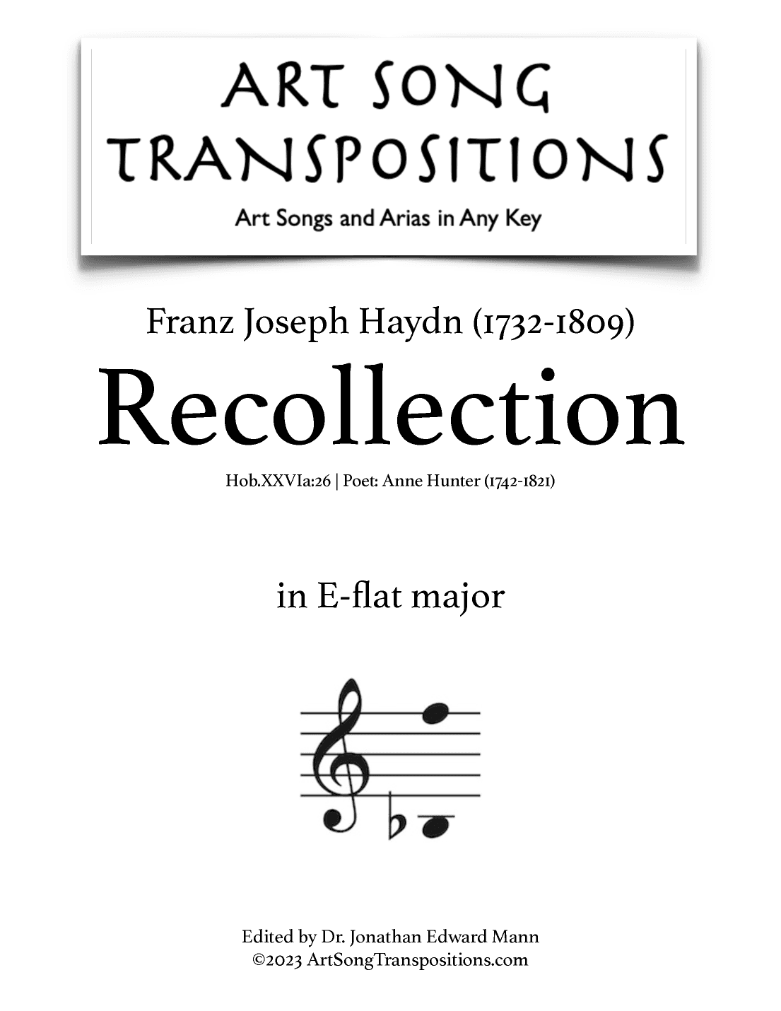 HAYDN: Recollection, Hob.XXVIa:26 (transposed to E-flat major) (arr. ArtSongTranspositions.com)