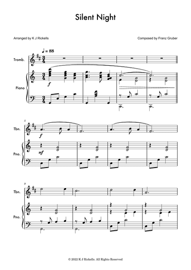 Silent Night - Trombone (treble clef) (arr. K J Rickells)