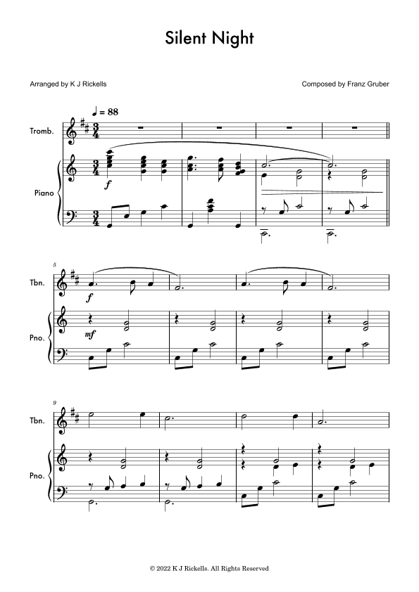 Silent Night - Trombone (treble clef) (arr. K J Rickells)