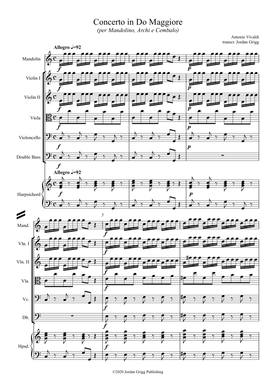 Concerto in DO Maggiore per Mandolino, Archi e Cembalo (arr. Jordan Grigg)