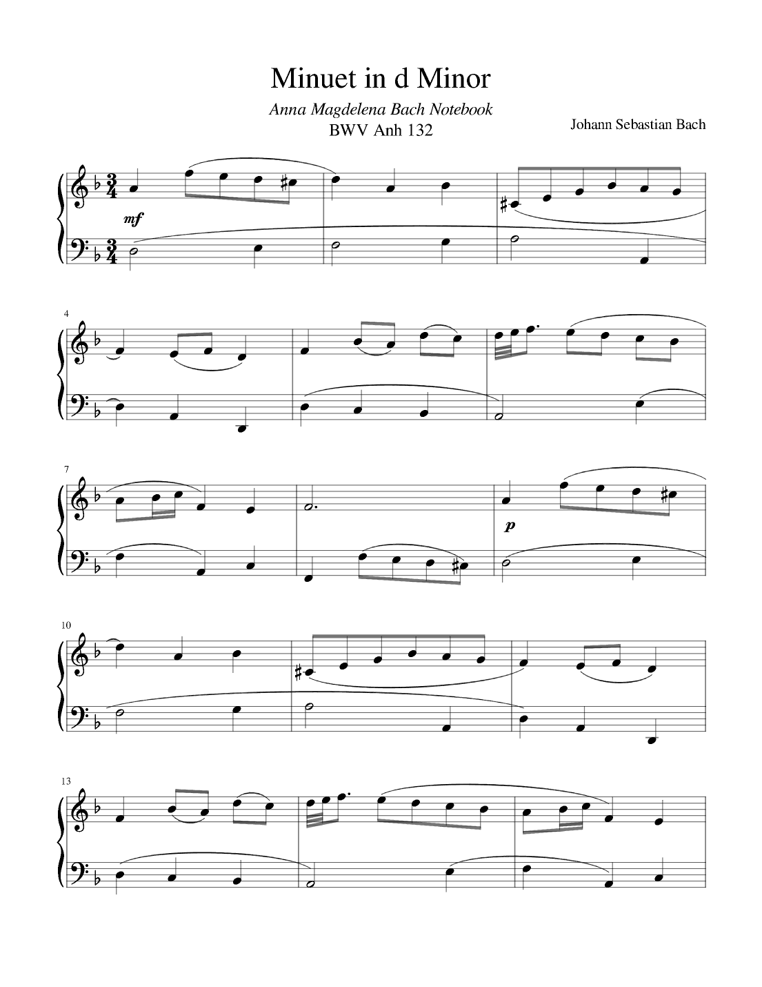 Bach: Minuet in d Minor (BWV Anh. 132) - For Easy Piano (arr. poon)