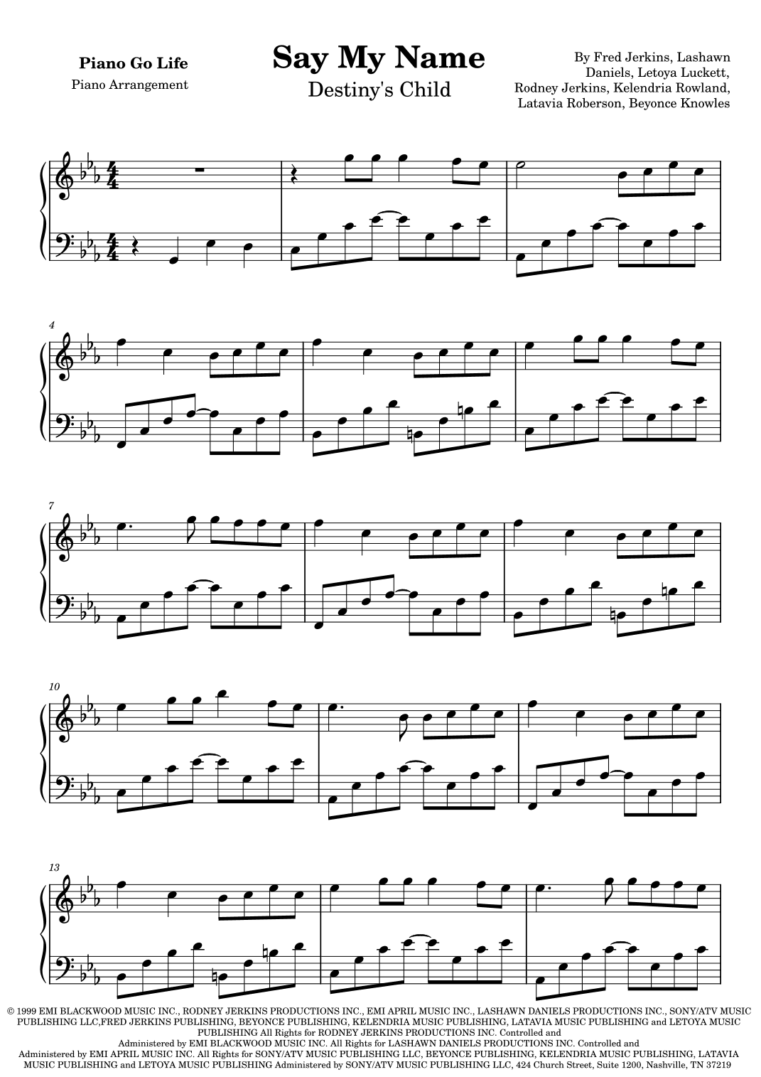 Say My Name (arr. Piano Go Life)