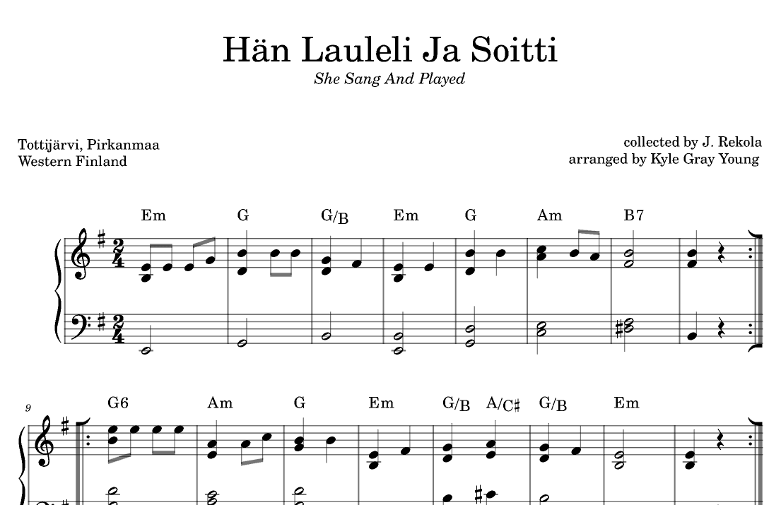 Hän Lauleli Ja Soitti (She Sang And Played) (piano solo) (arr. Kyle Gray Young)