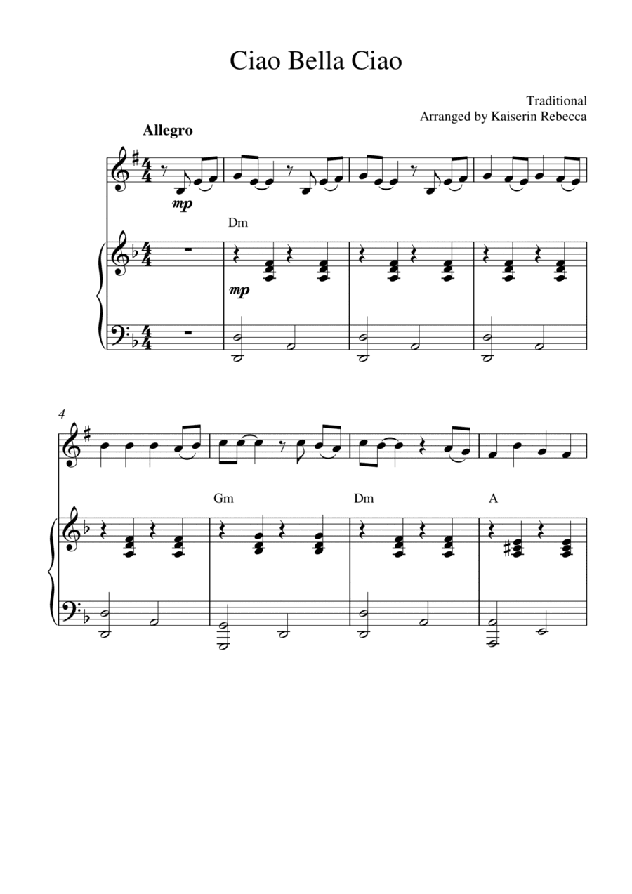 Ciao Bella Ciao (for Bb trumpet solo and piano accompaniment) (arr. Kaiserin Rebecca)