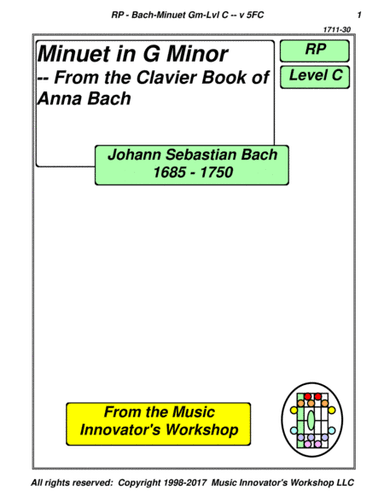 Bach - Minuet in G Minor - Series 5FC - (Key Map Tablature) (arr. John M. Honeycutt)