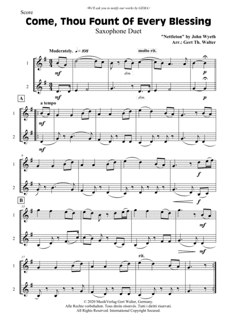 Come, Thou Fount Of Every Blessing (arr. Gert Th. Walter)