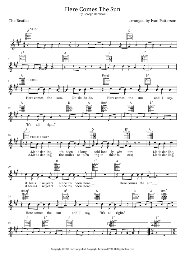 Here Comes The Sun (arr. Ivan Patterson, Pūkāea Music Publishing)