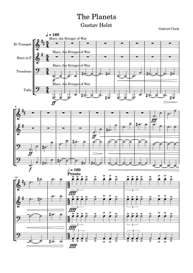 The Planets Suite for Brass Quartet (Horn Version) (arr. Gabriel Clark)