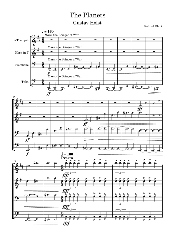 The Planets Suite for Brass Quartet (Horn Version) (arr. Gabriel Clark)