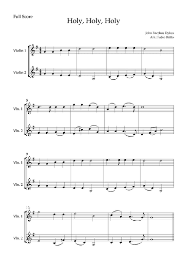 Holy, Holy, Holy (Traditional Christian Song) for Violin Duo (arr. Fabio Britto)