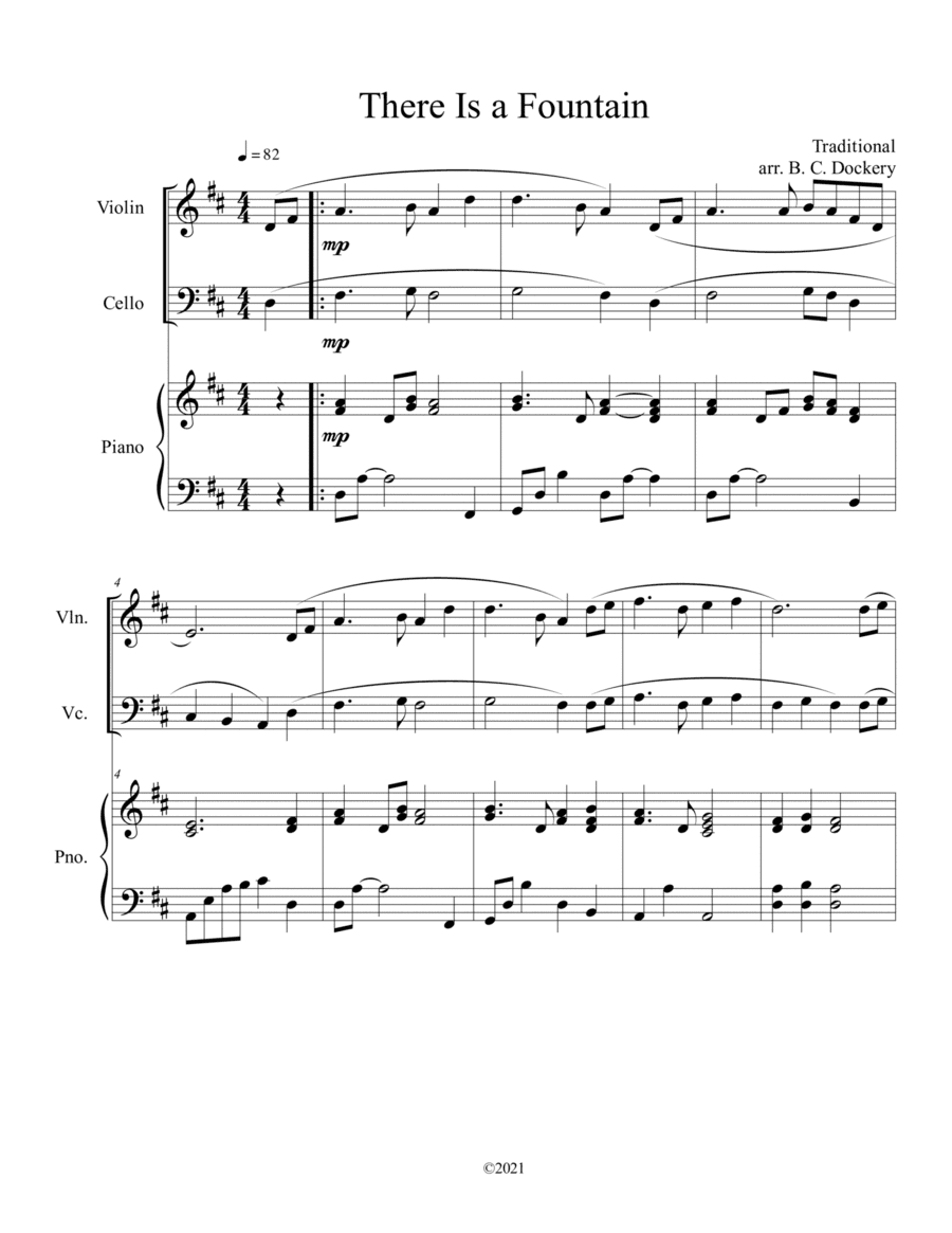 There Is a Fountain (Violin and Cello Duet) with piano accompaniment (arr. B. C. Dockery)