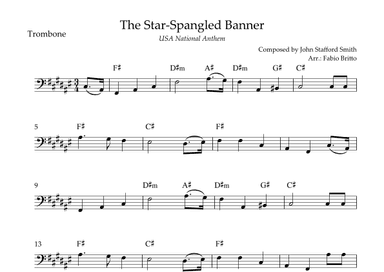 The Star Spangled Banner (USA National Anthem) for Trombone Solo with Chords (F# Major) (arr. Fabio Britto)
