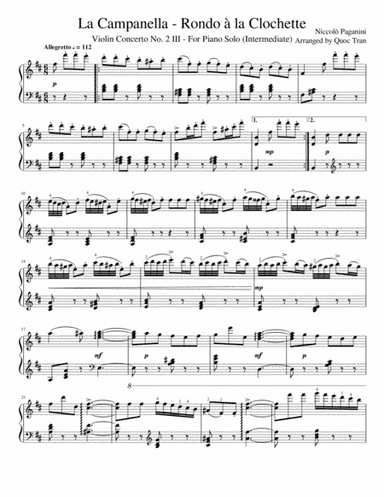 La Campanella - Rondo à la Clochette - For Piano Solo (Intermediate) (arr. Quoc Tran)