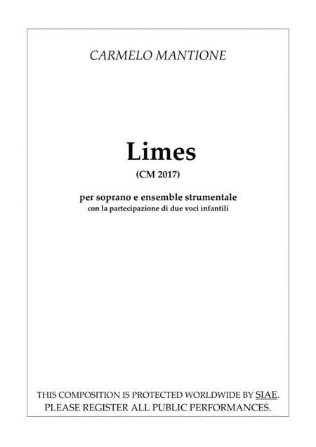 Limes (CM 2017) for soprano, 2 children's voices, and chamber ensemble
