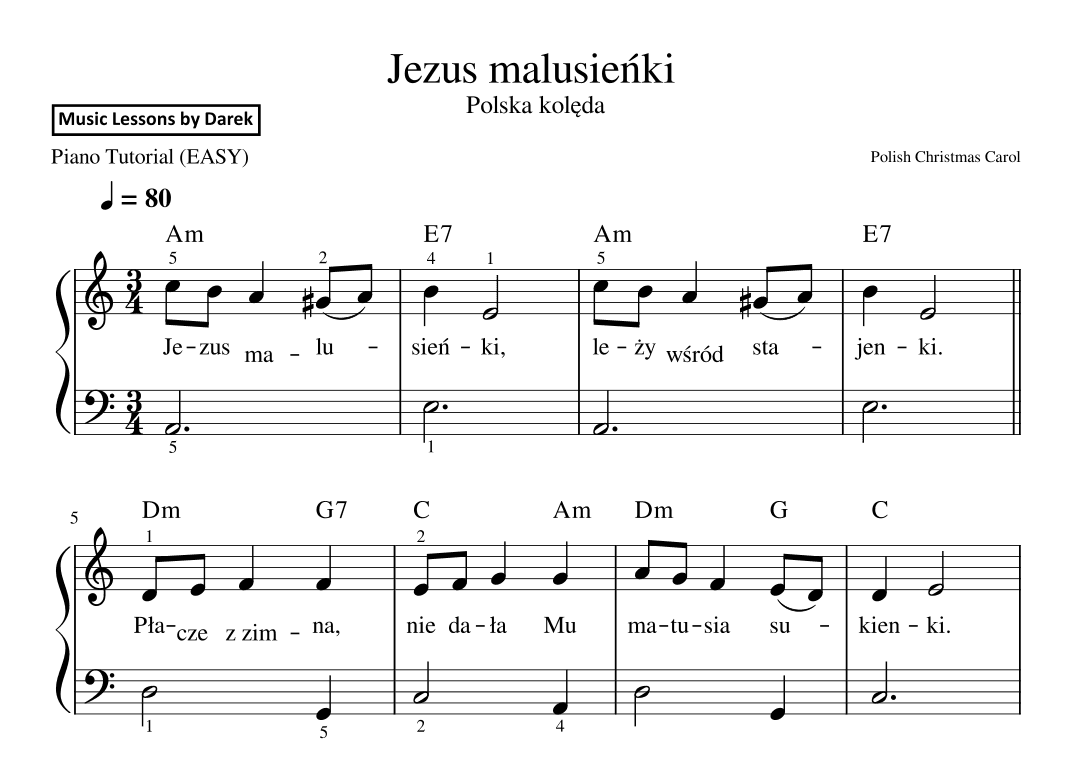Jezus malusienki (Polish Christmas Carol) [EASY PIANO] (arr. Darek)