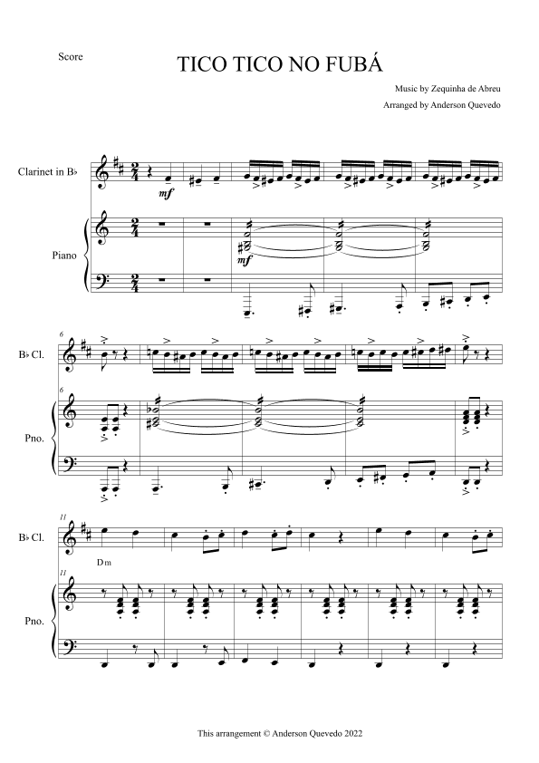 Tico Tico no Fubá by Zequinha de Abreu for Clarinet in Bb & Piano Duo (arr. Anderson Quevedo)