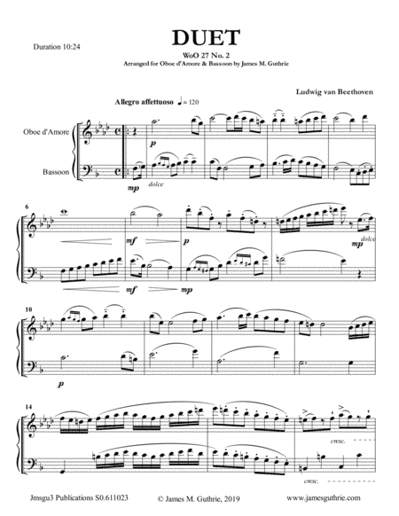 Beethoven: Duet WoO 27 No. 2 for Oboe d'Amore & Bassoon (arr. James M. Guthrie, ASCAP)
