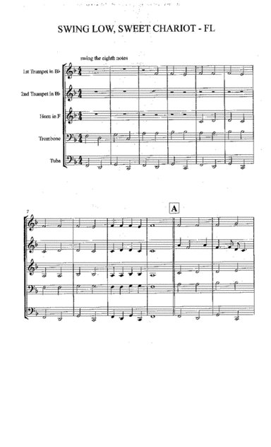 SWING LOW, SWEET CHARIOT - for brass quintet (arr. RHEUBEN GREEN JR)