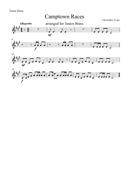 Camptown Races for Junior Brass Ensemble - Tenor horn (Eb) (arr. Christopher Evans)