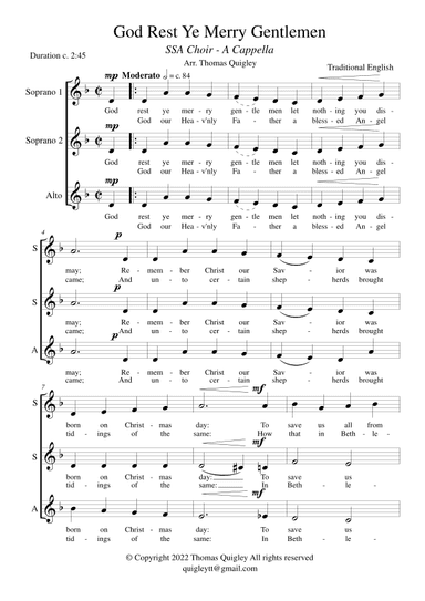 God Rest Ye Merry Gentlemen (SSA a cappella) (arr. Thomas Quigley)