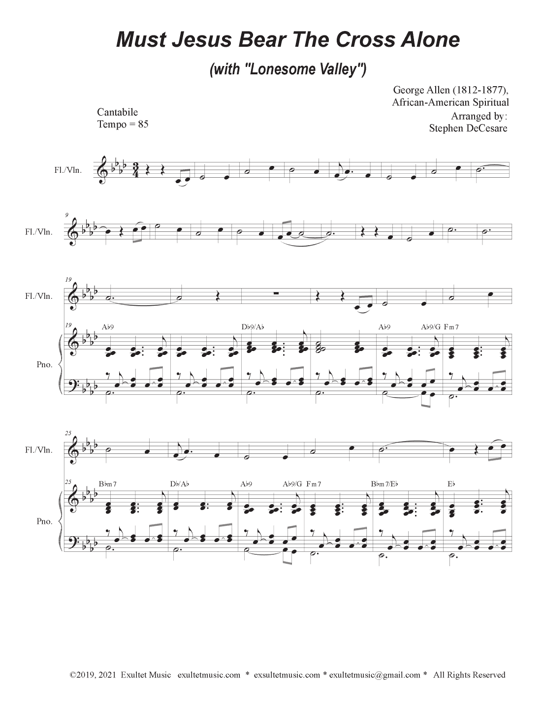 Must Jesus Bear The Cross Alone (with "Lonesome Valley") (Flute or Violin solo and Piano) (arr. Stephen DeCesare)