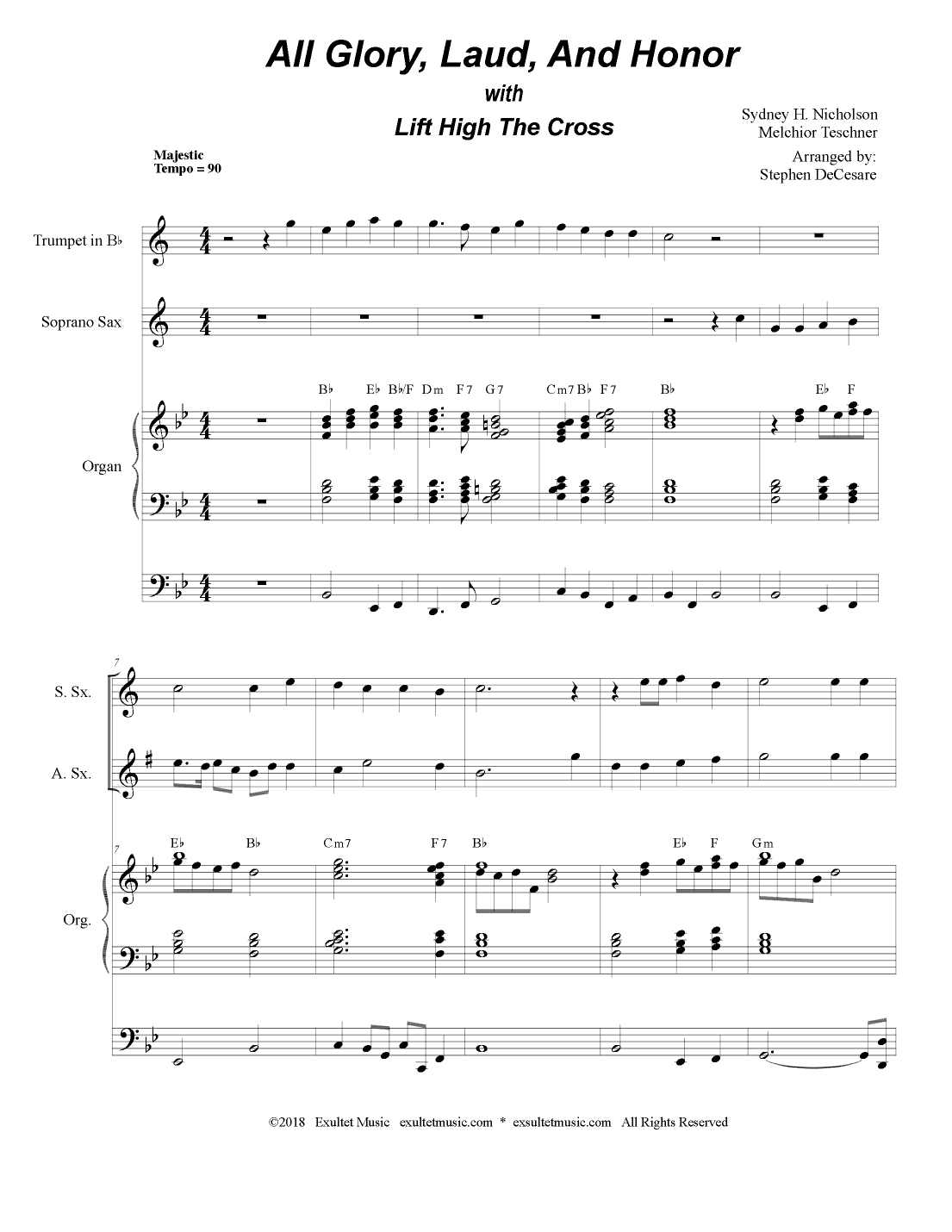 All Glory, Laud, And Honor (with "Lift High The Cross") (Saxophone Quartet and Organ) (arr. Stephen DeCesare)