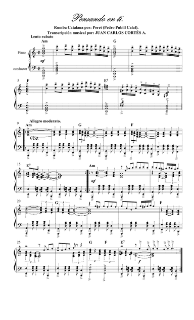 Pensando en ti. Rumba (1969) por Peret (Pedro Pubill Calaf). (arr. Juan Carlos Cortés Aguirre)