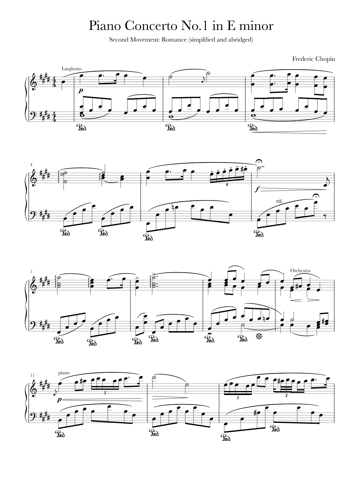 Chopin Piano Concerto no. 1 second movement excerpt (arr. Thomas Ling)