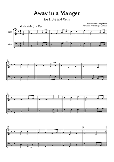 Away in a Manger (Flute and Cello) - Beginner Level (arr. Henrique Oliveira)