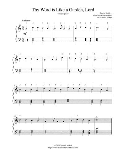 Thy Word is Like a Garden, Lord - for easy piano (arr. Samuel Stokes)