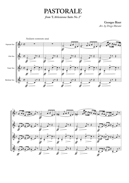 Pastorale from "L'Arlesienne Suite No. 2" for Saxophone Quartet (arr. Diego Marani)