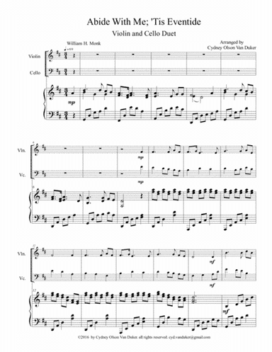 Abide With Me, 'Tis Eventide  violin and cello duet (arr. Cydney Olson Van Duker)