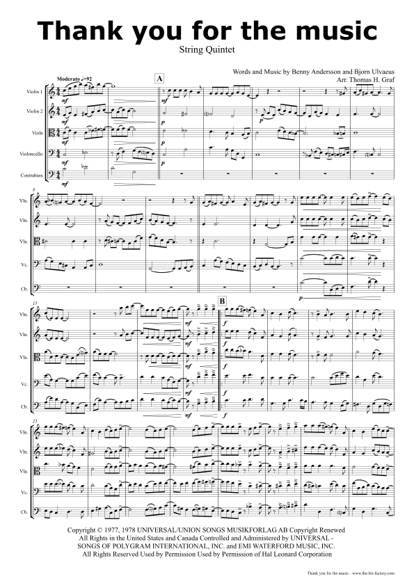 Thank You For The Music (arr. Thomas Graf)