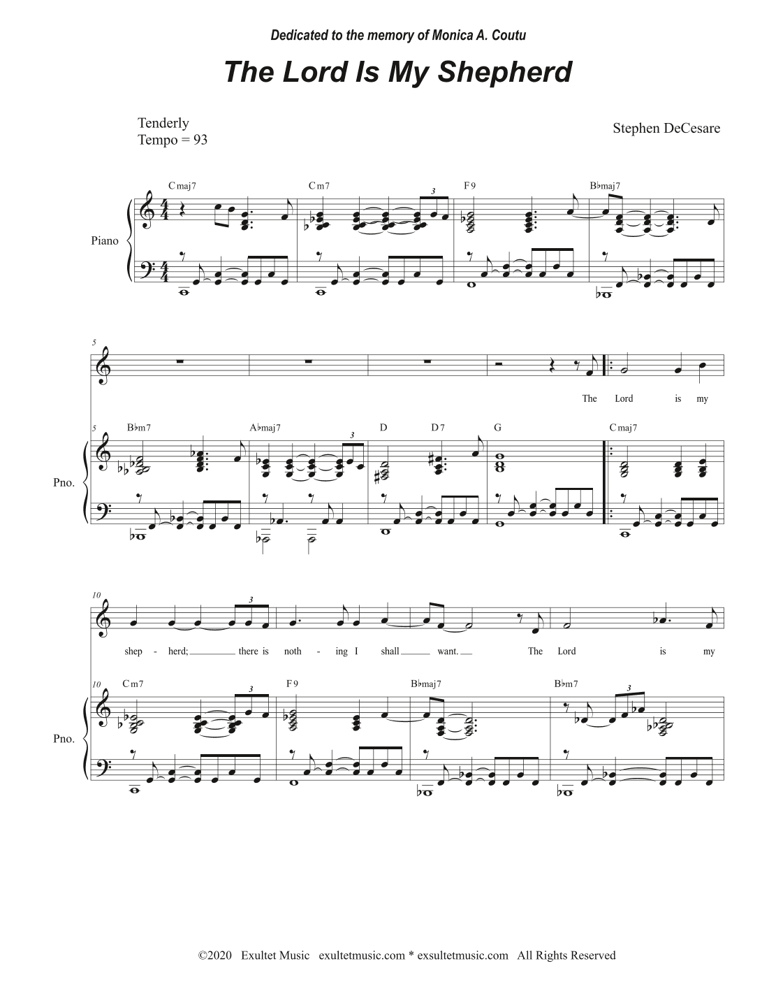 The Lord Is My Shepherd (Unison Choir - High Key)