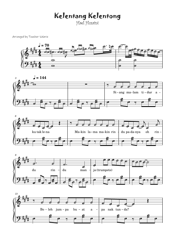Kelentang Kelentong Hael H. Piano Sheet Music with Note Names