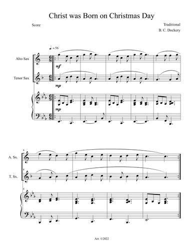 Christ was Born on Christmas Day (Alto and Tenor Sax Duet with Piano Accompaniment) (arr. B. C. Dockery)