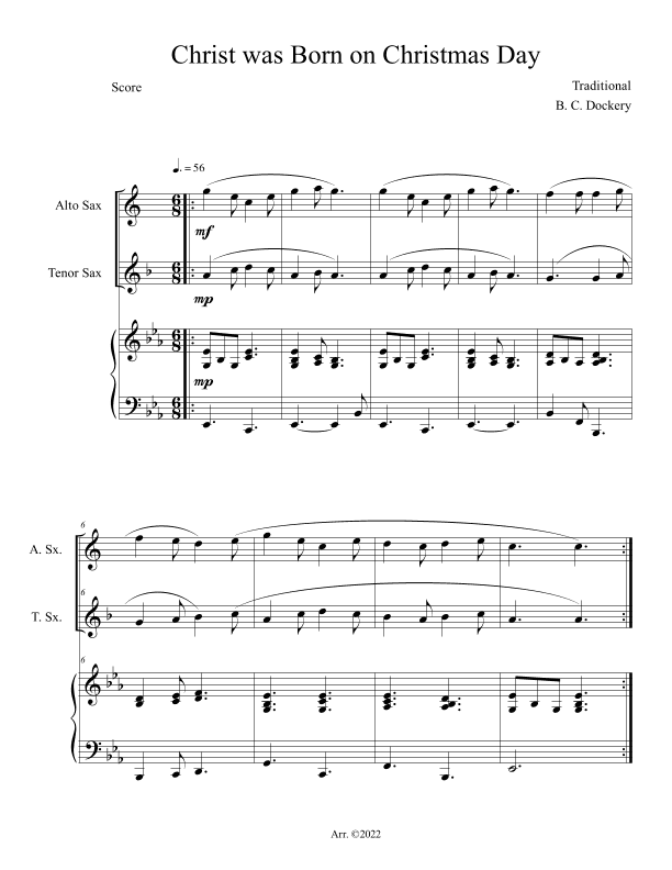 Christ was Born on Christmas Day (Alto and Tenor Sax Duet with Piano Accompaniment) (arr. B. C. Dockery)