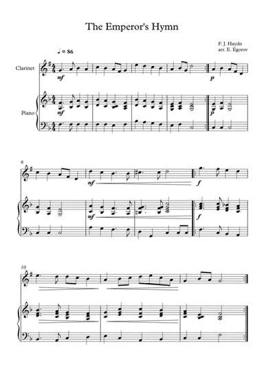 The Emperor's Hymn, Franz Joseph Haydn, For Clarinet & Piano (arr. Eugene Egorov)