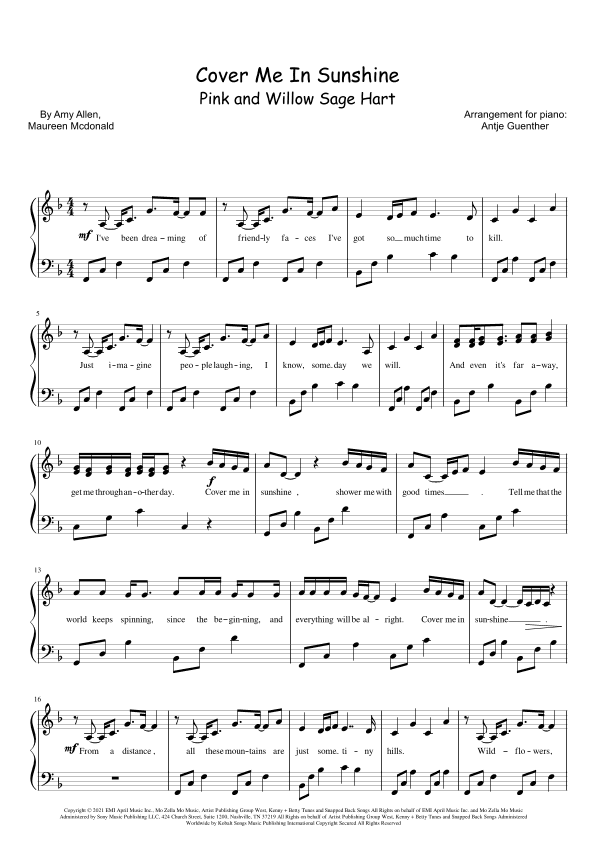 Cover Me In Sunshine (arr. Antje Günther)