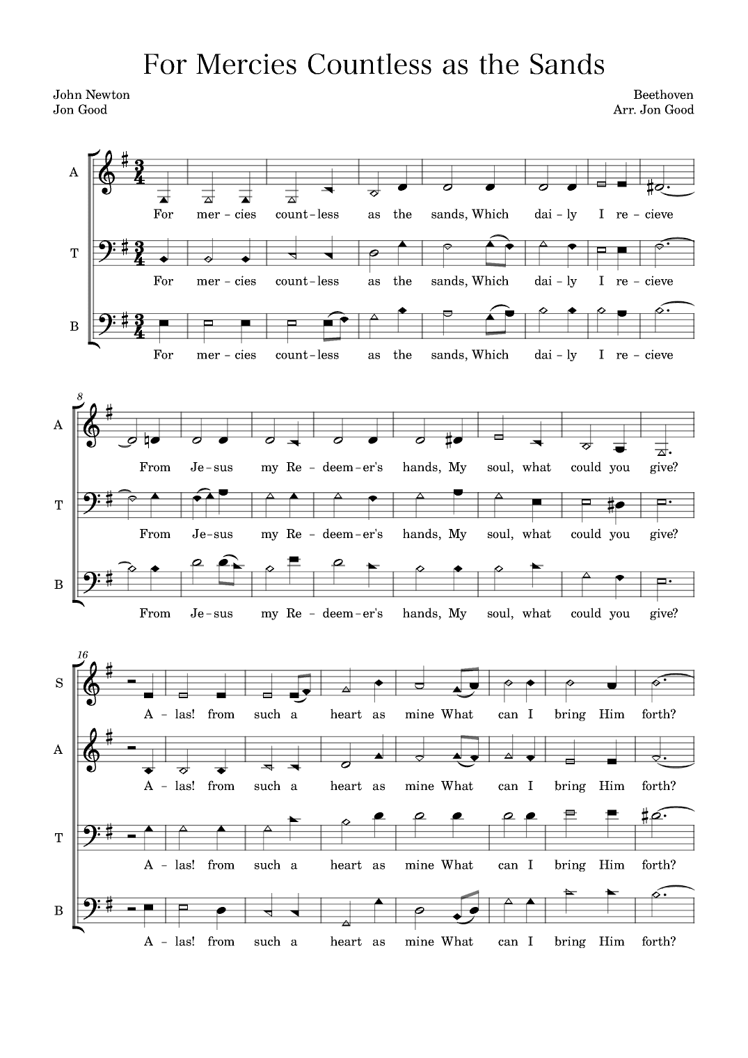 For Mercies Countless as the Sands (arr. Jon Good)